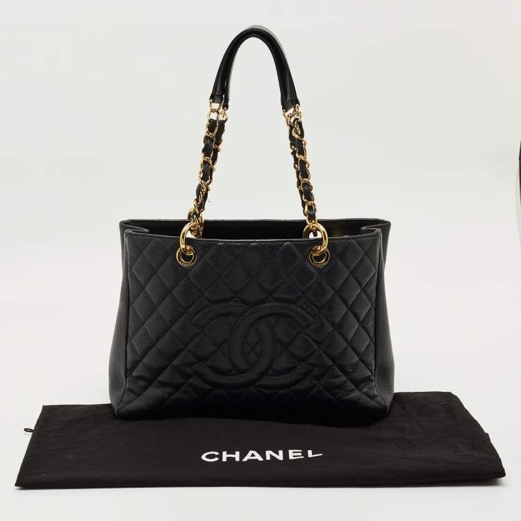 Pre Owned Chanel Black Quilted Caviar Leather GST Grand Shopping Tote