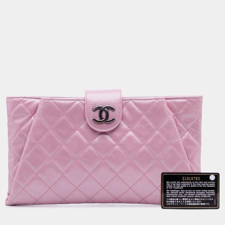 Pre Owned Chanel Pink Quilted Glazed Calfskin Coco Pleats Clutch