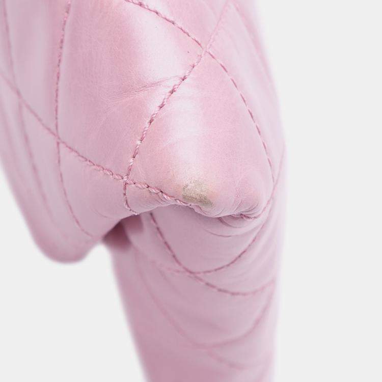 Pre Owned Chanel Pink Quilted Glazed Calfskin Coco Pleats Clutch