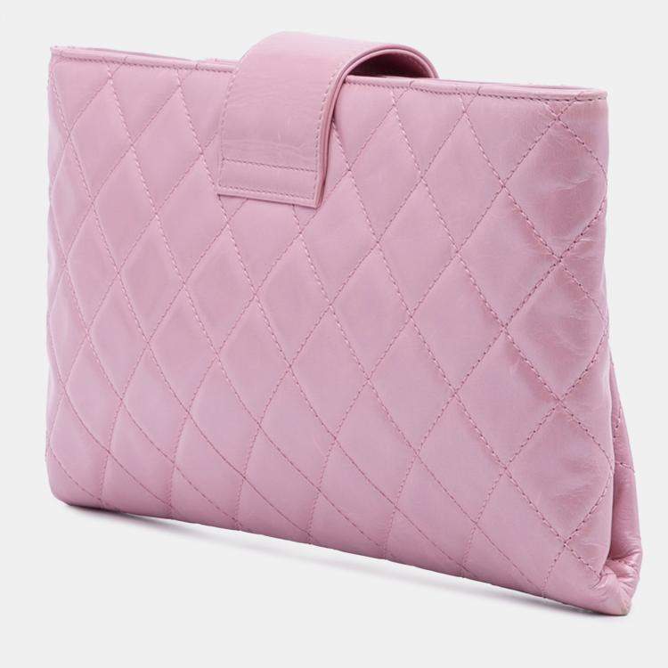 Pre Owned Chanel Pink Quilted Glazed Calfskin Coco Pleats Clutch