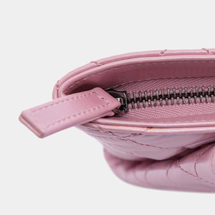 Pre Owned Chanel Pink Quilted Glazed Calfskin Coco Pleats Clutch