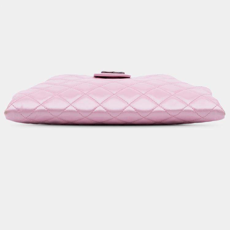 Pre Owned Chanel Pink Quilted Glazed Calfskin Coco Pleats Clutch