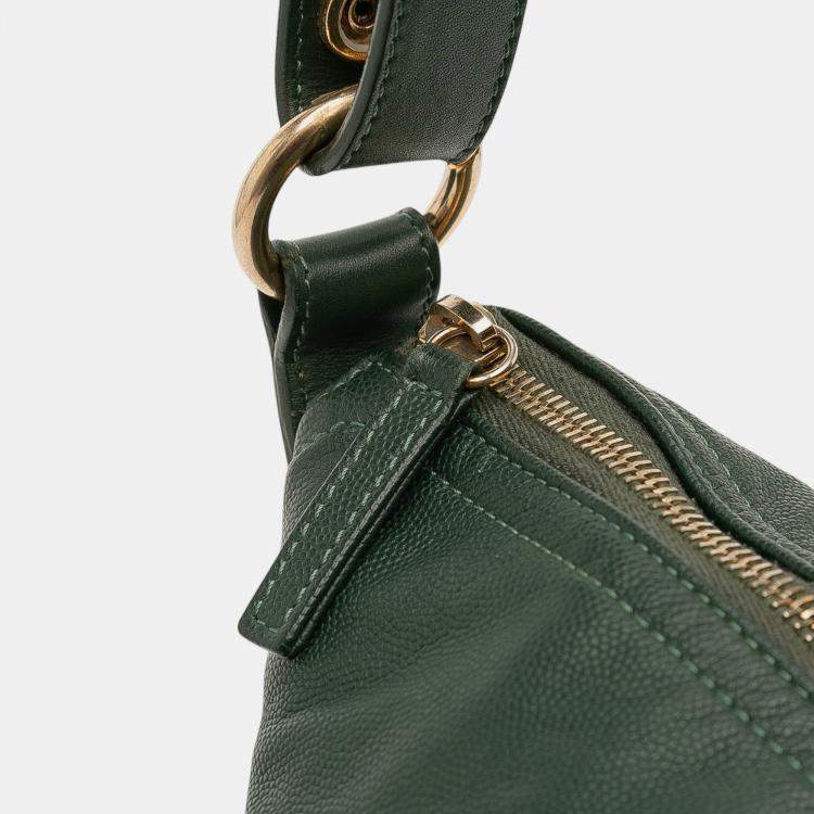 Pre Owned Chanel Green CC Quilted Caviar Casual Style Hobo