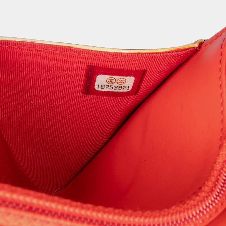 Pre Owned Chanel Orange Red Patent Striped Wallet On Chain