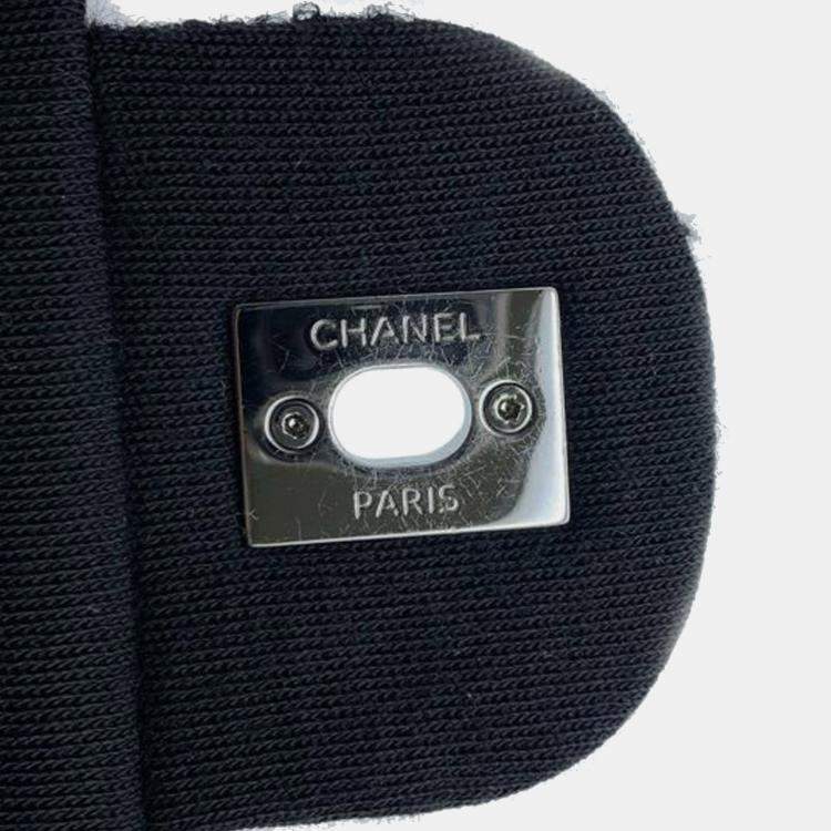 Pre Owned Chanel Black White Medium Quilted Jersey and Tweed Chain Flap