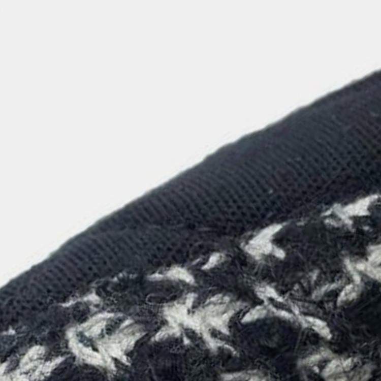 Pre Owned Chanel Black White Medium Quilted Jersey and Tweed Chain Flap