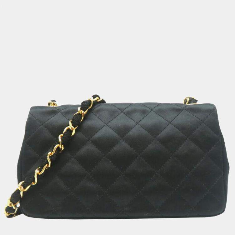 Pre Owned Chanel Matelasse Chain Black Satin Shoulder Bag