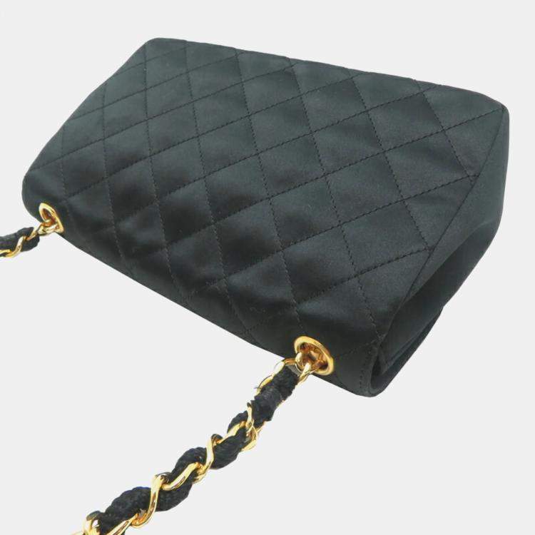 Pre Owned Chanel Matelasse Chain Black Satin Shoulder Bag