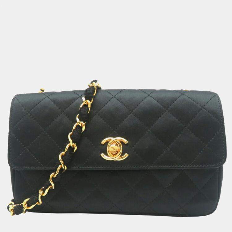 Pre Owned Chanel Matelasse Chain Black Satin Shoulder Bag