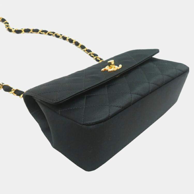 Pre Owned Chanel Matelasse Chain Black Satin Shoulder Bag