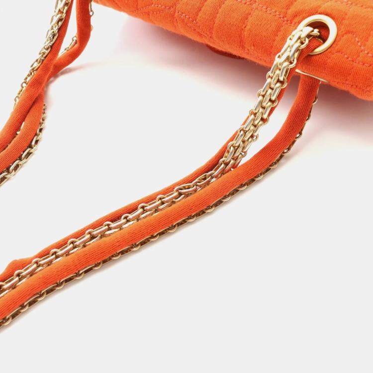 Pre Owned Chanel 2.55 Double Flap Orange Canvas Shoulder Bag