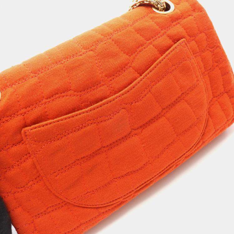 Pre Owned Chanel 2.55 Double Flap Orange Canvas Shoulder Bag
