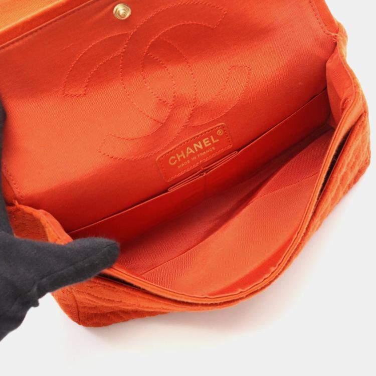 Pre Owned Chanel 2.55 Double Flap Orange Canvas Shoulder Bag
