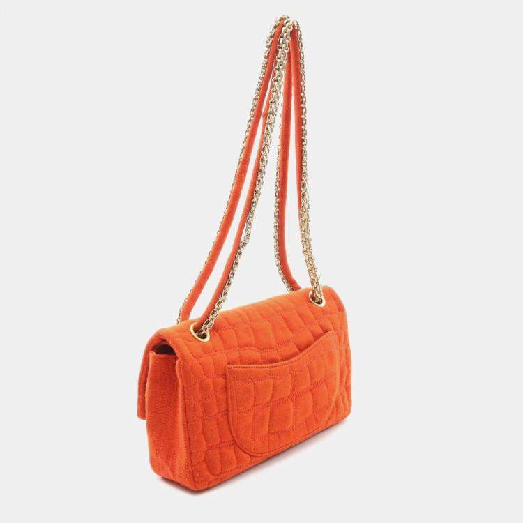Pre Owned Chanel 2.55 Double Flap Orange Canvas Shoulder Bag