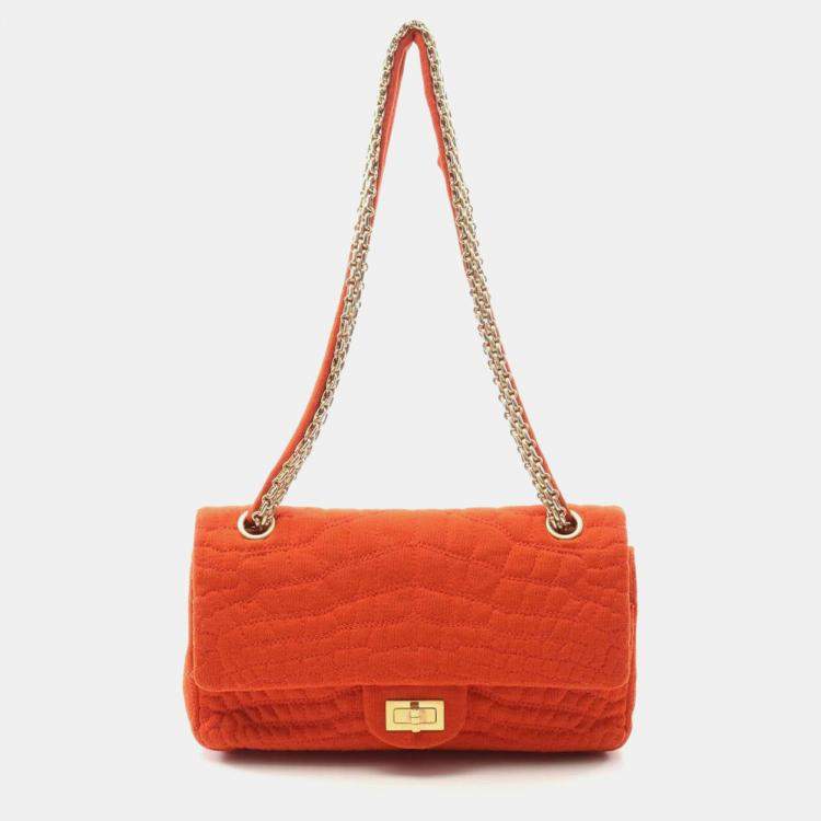 Pre Owned Chanel 2.55 Double Flap Orange Canvas Shoulder Bag