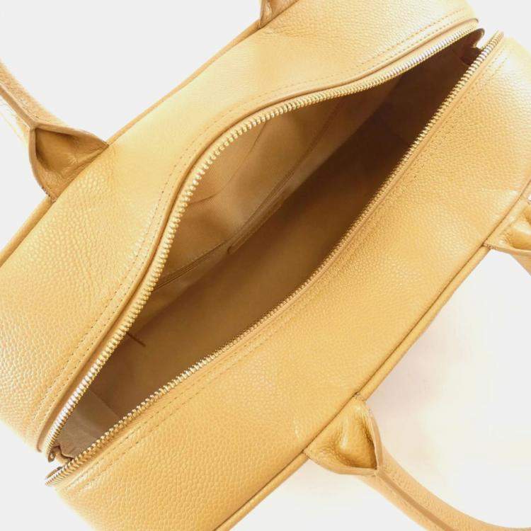 Pre Owned Chanel CC Beige Grained Leather Boston Bag
