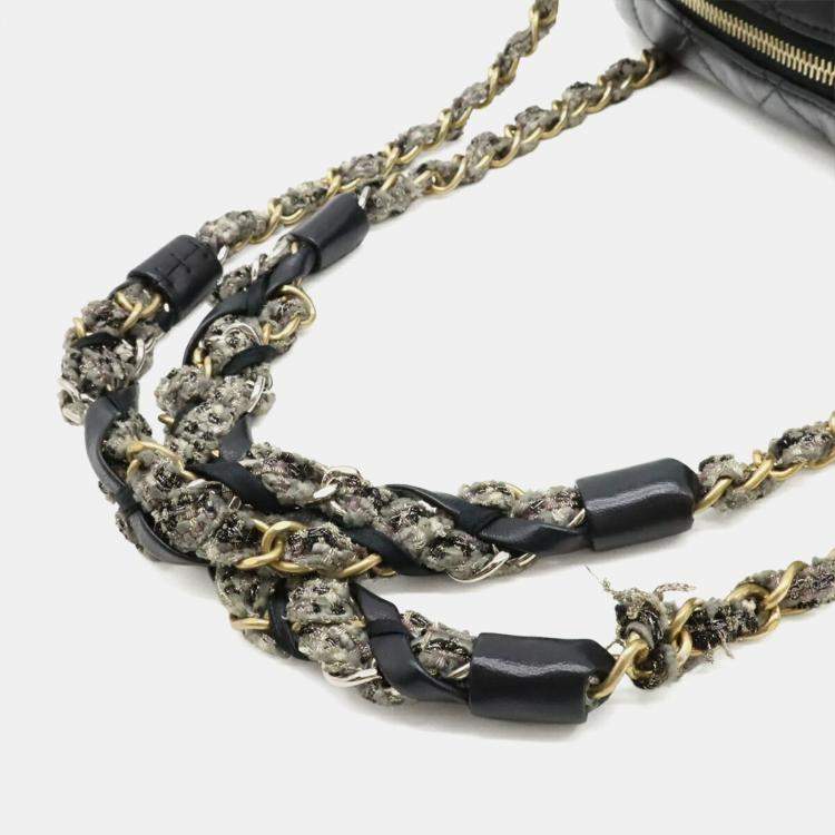 Pre Owned Chanel Matelasse Coco Mark Black Lambskin and Tweed Shoulder Bag