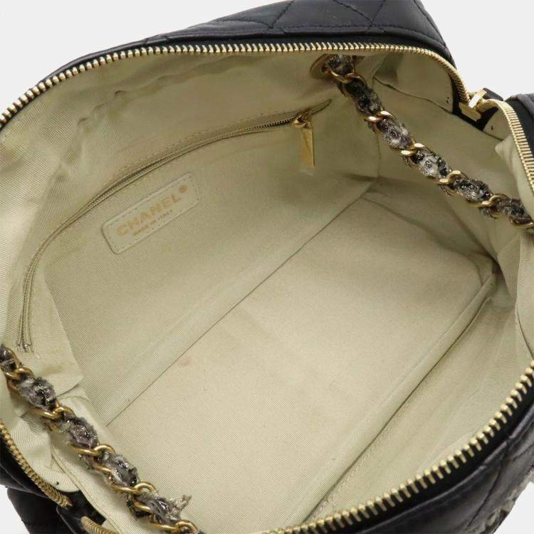 Pre Owned Chanel Matelasse Coco Mark Black Lambskin and Tweed Shoulder Bag