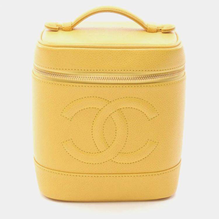Pre Owned Chanel Coco Mark Yellow Grained Calfskin Handbag