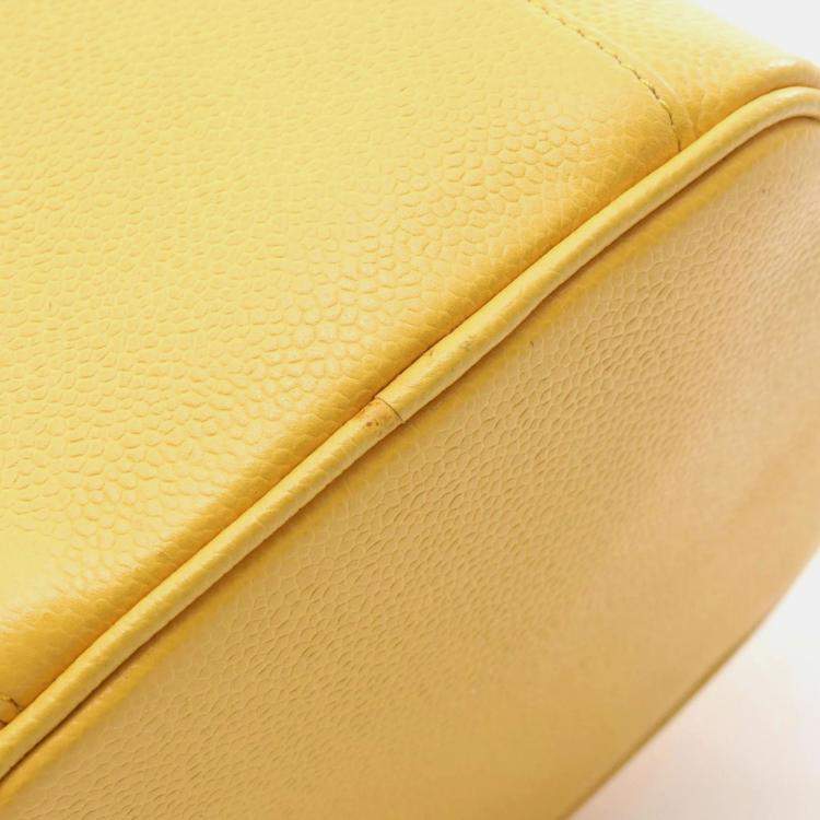 Pre Owned Chanel Coco Mark Yellow Grained Calfskin Handbag