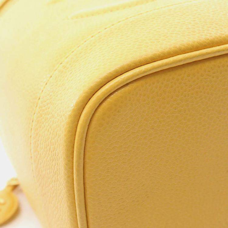 Pre Owned Chanel Coco Mark Yellow Grained Calfskin Handbag