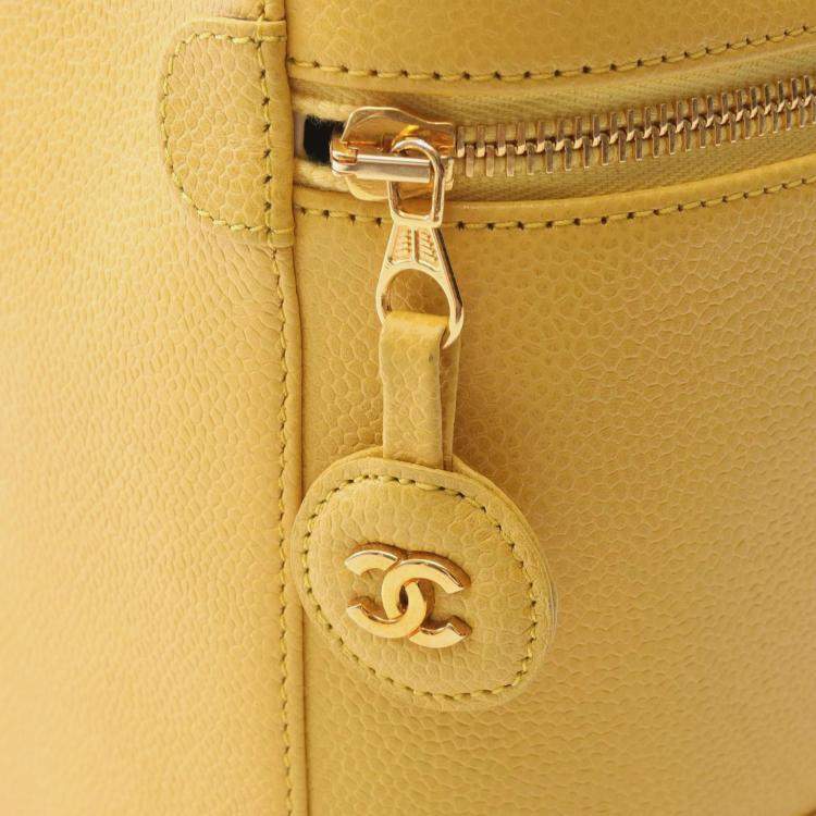 Pre Owned Chanel Coco Mark Yellow Grained Calfskin Handbag