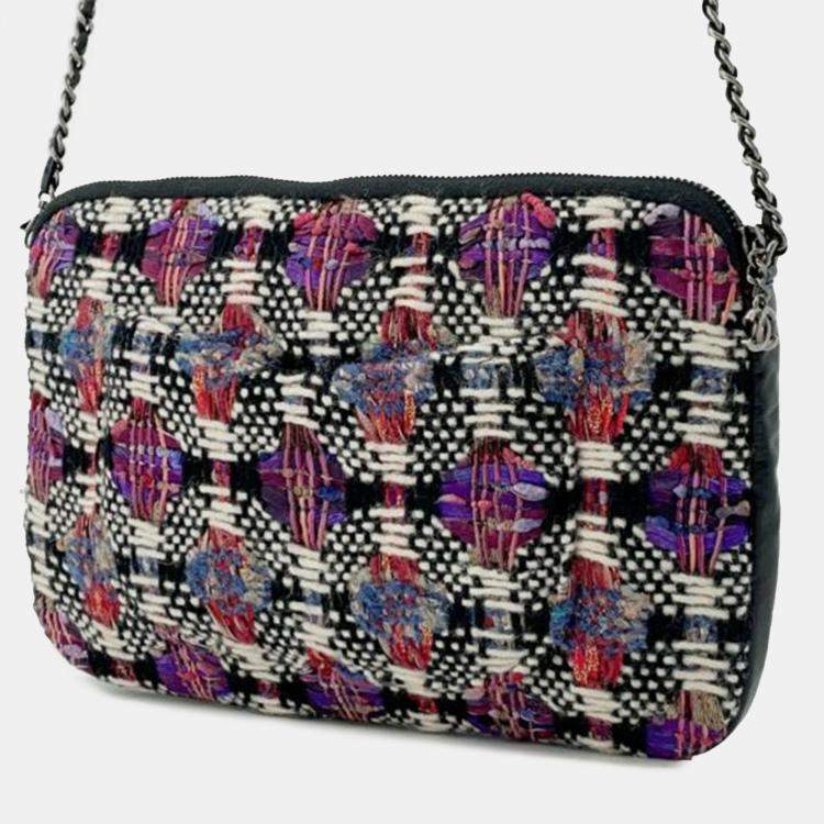 Pre Owned Chanel Black Small Tweed and Lambskin Girl Clutch on Chain