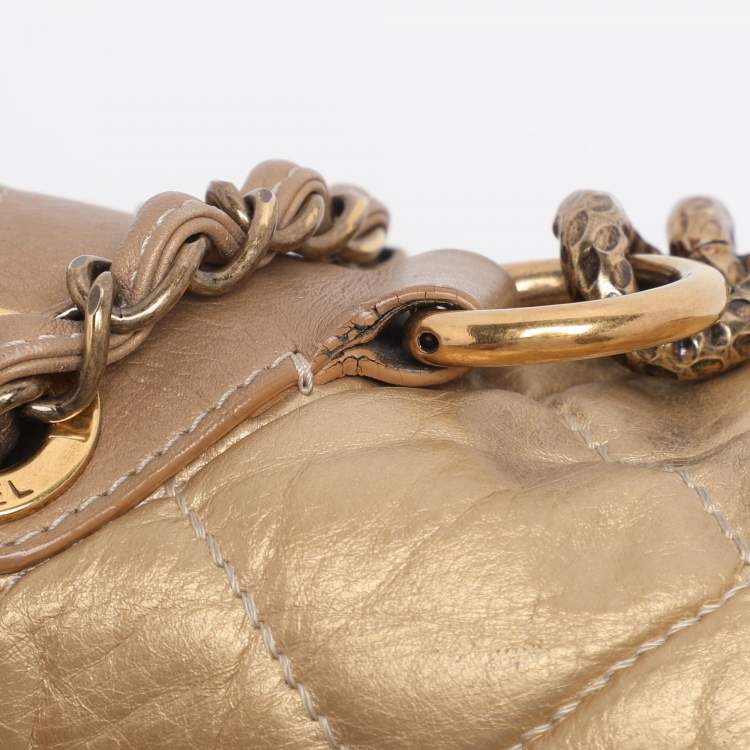 Pre Owned Chanel Gold Quilted Aged Calf Leather Paris-Bombay Pondichery Flap bag