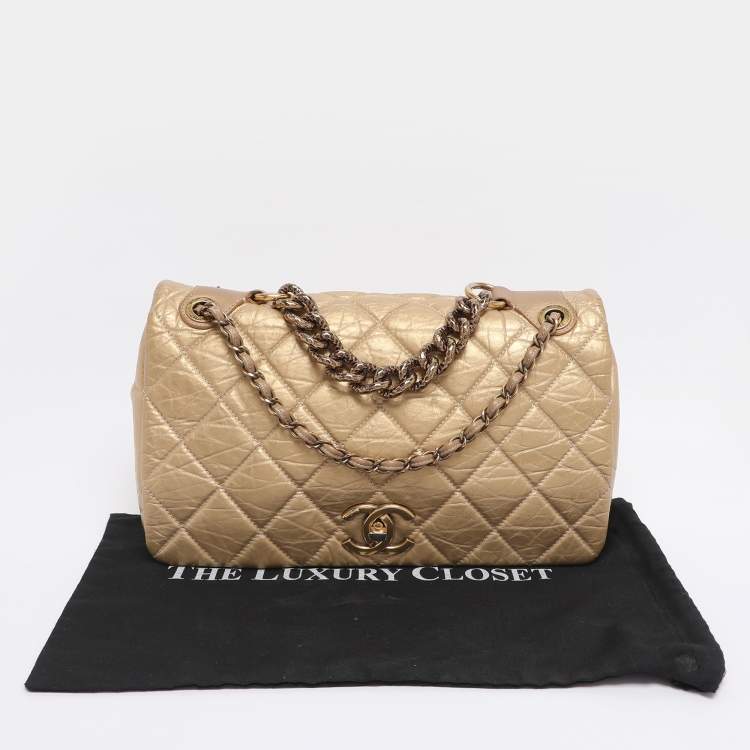Pre Owned Chanel Gold Quilted Aged Calf Leather Paris-Bombay Pondichery Flap bag