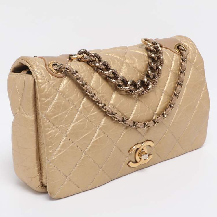 Pre Owned Chanel Gold Quilted Aged Calf Leather Paris-Bombay Pondichery Flap bag