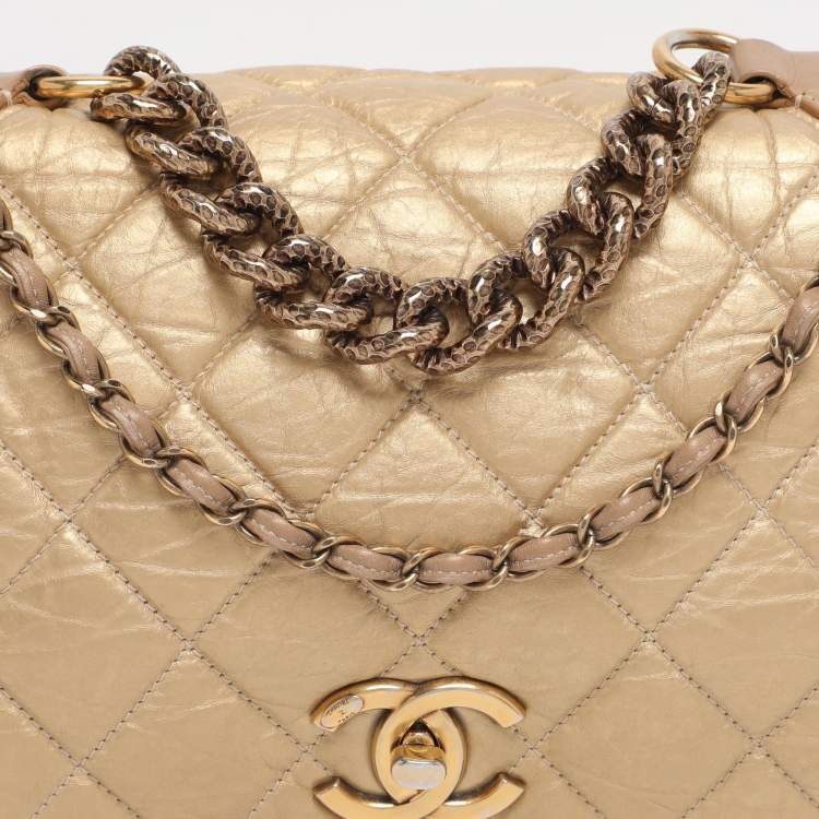 Pre Owned Chanel Gold Quilted Aged Calf Leather Paris-Bombay Pondichery Flap bag