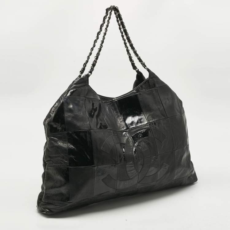 Pre Owned Chanel Black Leather and Patent Leather Large Patchwork Brooklyn Cabas Tote
