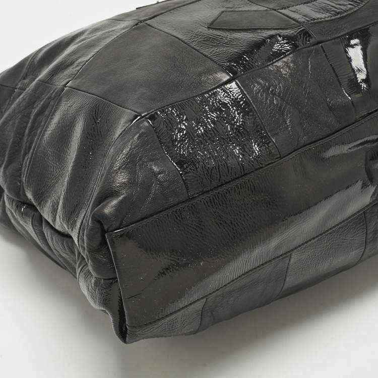 Pre Owned Chanel Black Leather and Patent Leather Large Patchwork Brooklyn Cabas Tote