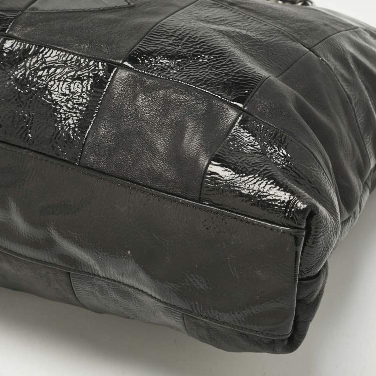 Pre Owned Chanel Black Leather and Patent Leather Large Patchwork Brooklyn Cabas Tote