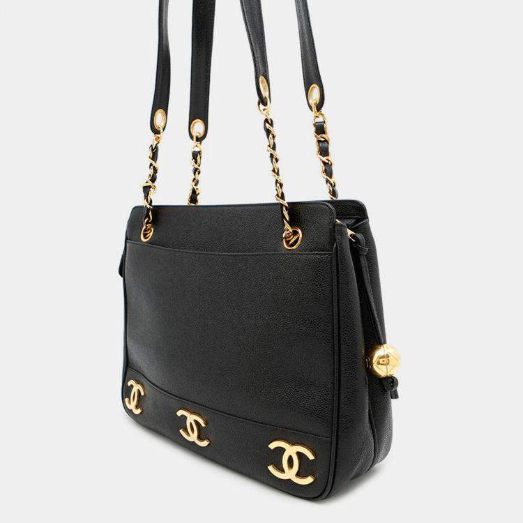 Pre Owned Chanel CC Black Caviar Leather Tote Bag