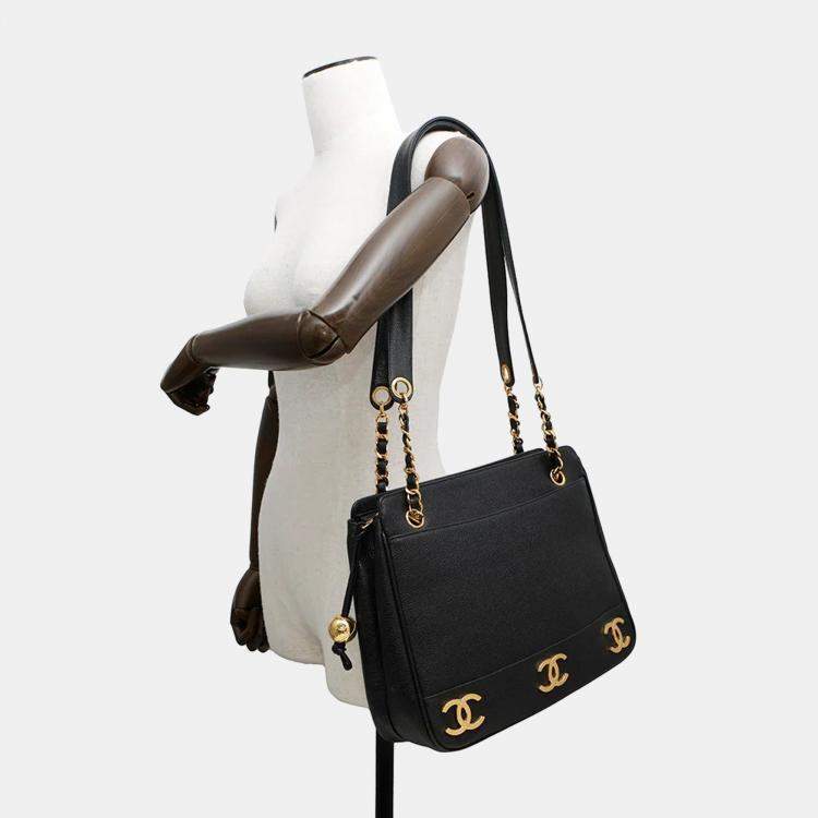 Pre Owned Chanel CC Black Caviar Leather Tote Bag