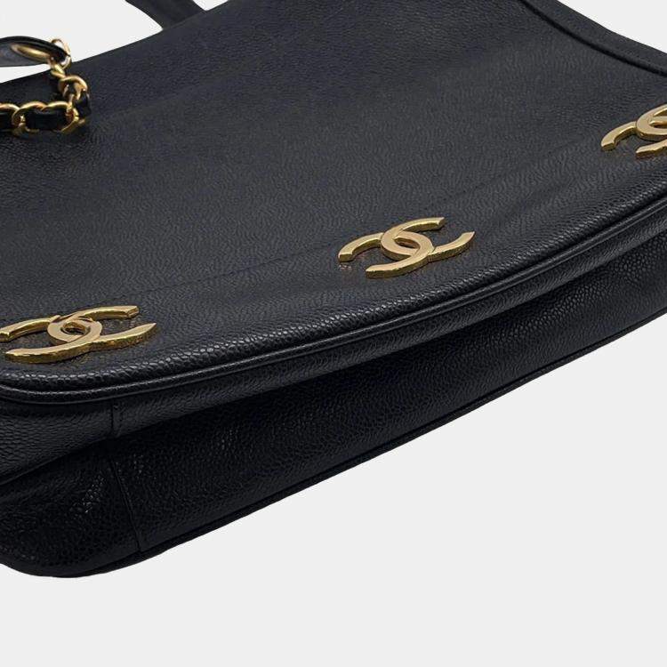 Pre Owned Chanel CC Black Caviar Leather Tote Bag