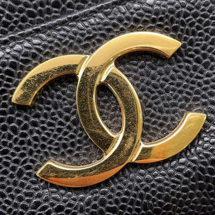 Pre Owned Chanel CC Black Caviar Leather Tote Bag