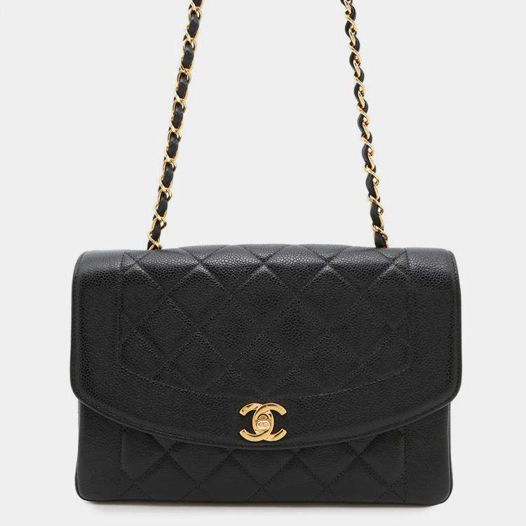 Pre Owned Chanel Diana Black Caviar Leather 25 Chain Shoulder Bag