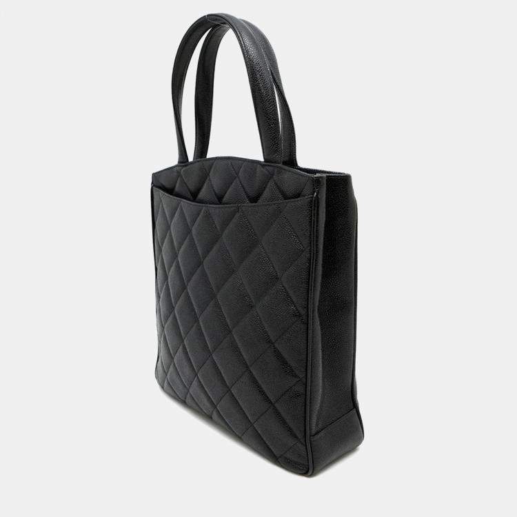 Pre Owned Chanel Deca Coco Black Caviar Leather Tote Bag