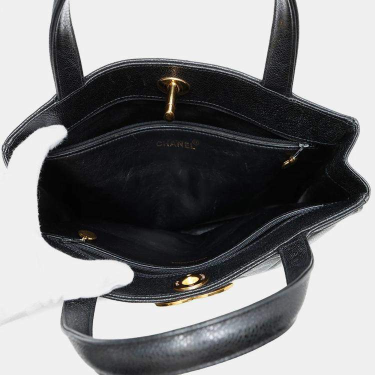 Pre Owned Chanel Deca Coco Black Caviar Leather Tote Bag