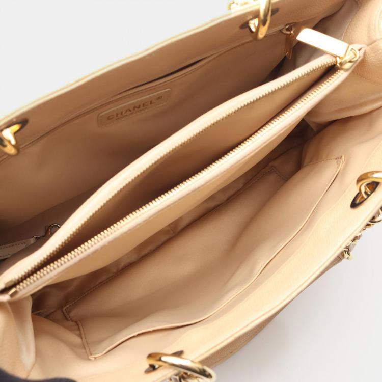 Pre Owned Chanel Matelasse Grand Shopping Gst Chain Tote Bag A50995 Leather Beige Ghw