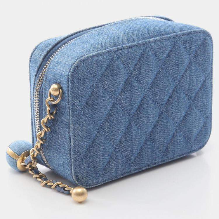 Pre Owned Chanel Matelasse Chain Shoulder Bag Denim Blue Ghw