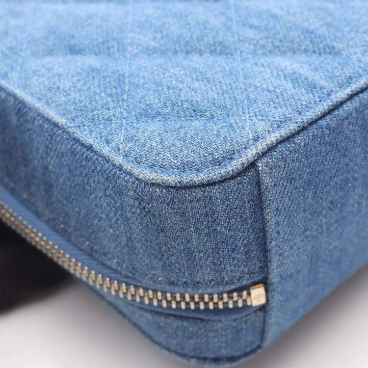 Pre Owned Chanel Matelasse Chain Shoulder Bag Denim Blue Ghw