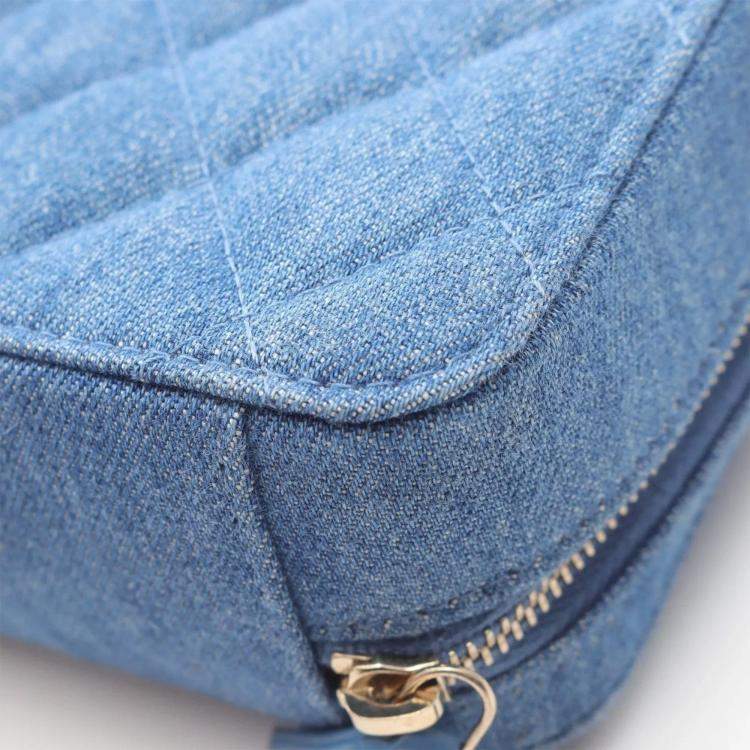 Pre Owned Chanel Matelasse Chain Shoulder Bag Denim Blue Ghw