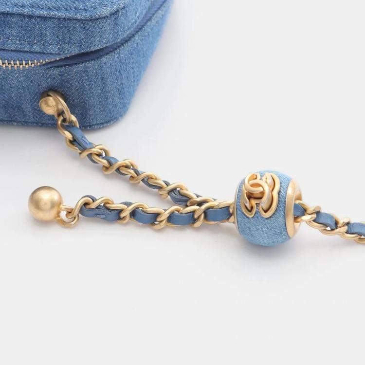 Pre Owned Chanel Matelasse Chain Shoulder Bag Denim Blue Ghw