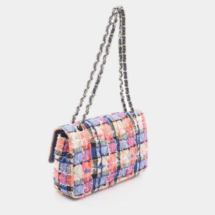 Pre Owned Chanel Matelasse Double Flap Chain Shoulder Bag Fabric Leather Beige Multi Ghw