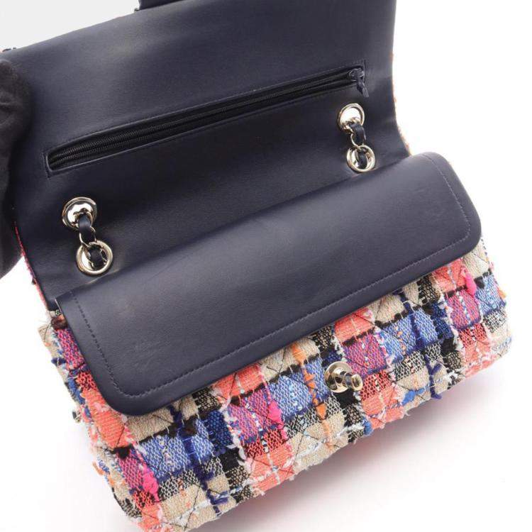 Pre Owned Chanel Matelasse Double Flap Chain Shoulder Bag Fabric Leather Beige Multi Ghw