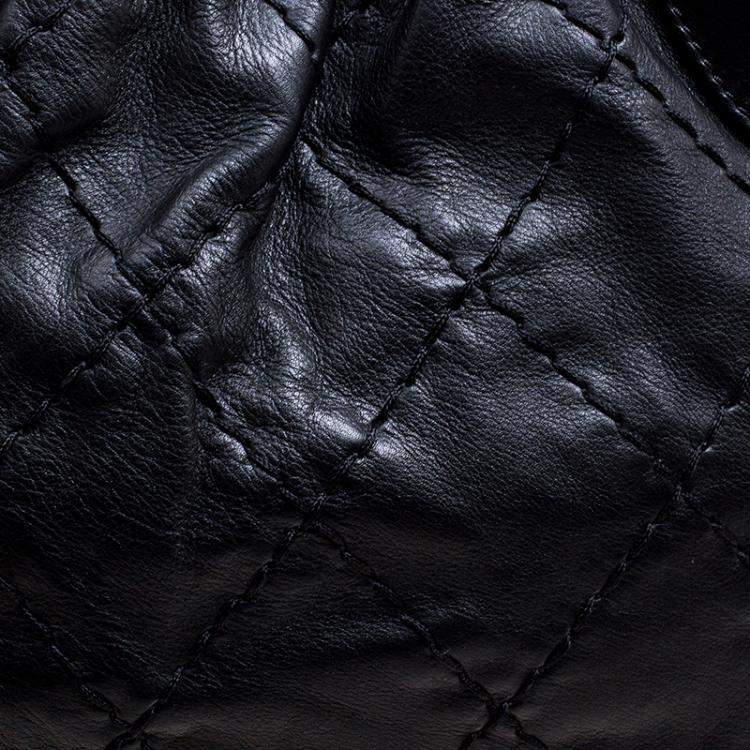 Pre Owned Chanel Black Quilted Leather Expandable Zip Around Frame Satchel
