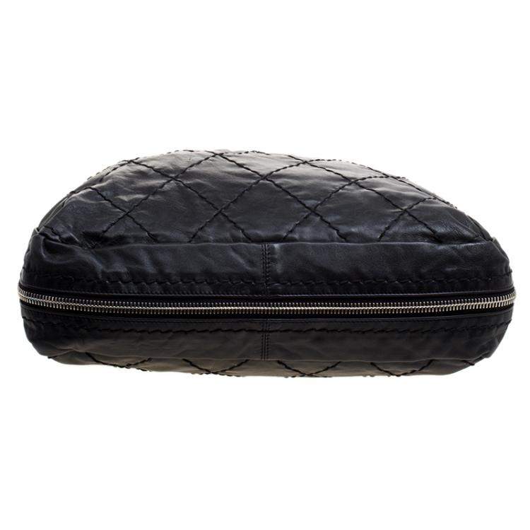 Pre Owned Chanel Black Quilted Leather Expandable Zip Around Frame Satchel
